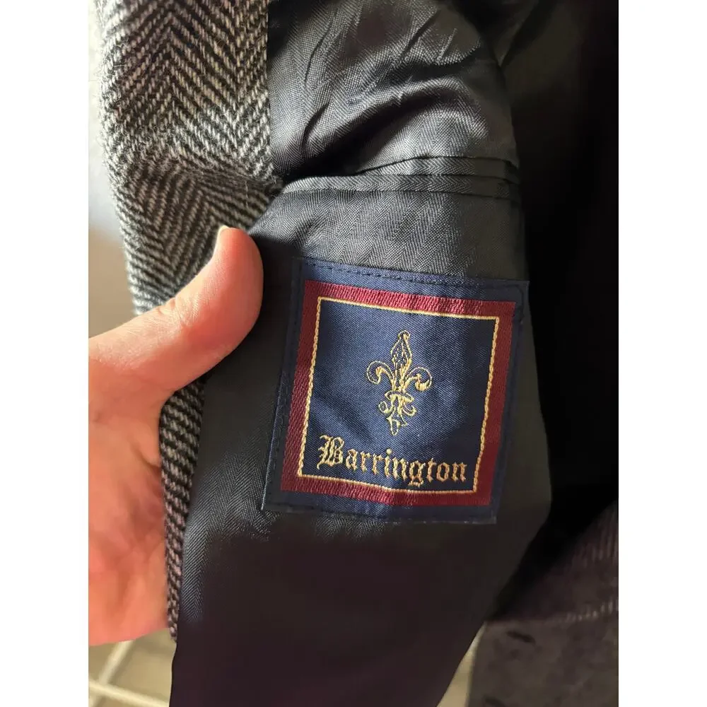 Barrington 100% Wool Blazer Sport Coat Jacket Black Gray White Herringbone 44L